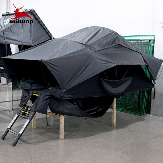 Interior espacioso tienda de techo Sirocco XL abierta – tienda de campaña para coche lona blanda amplia Overvian