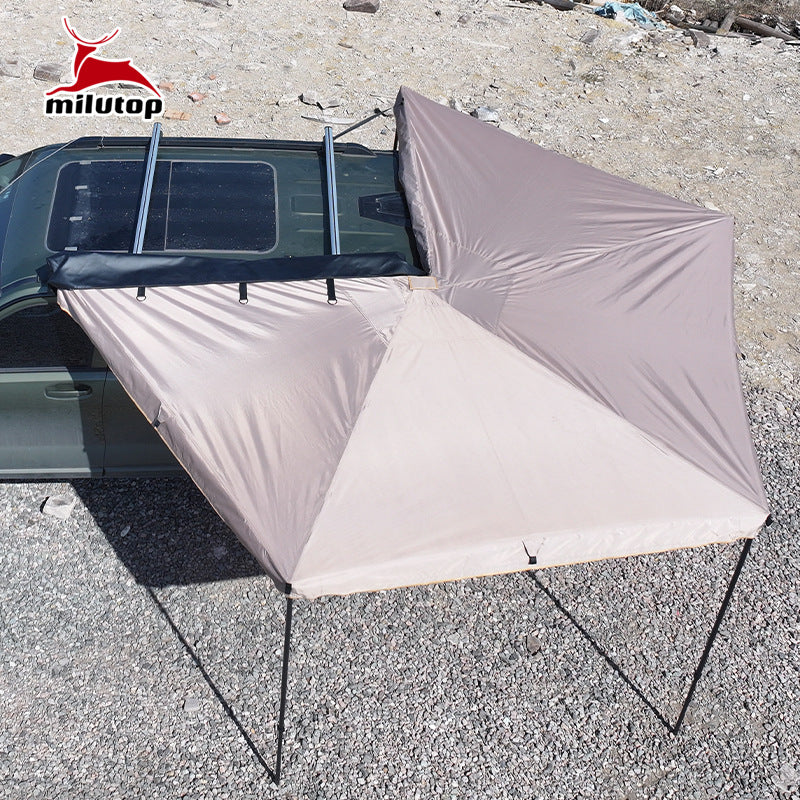 Toldo lateral Mistral 270cm desplegado en todoterreno al aire libre – toldo 4x4 270 grados para camper Overvian