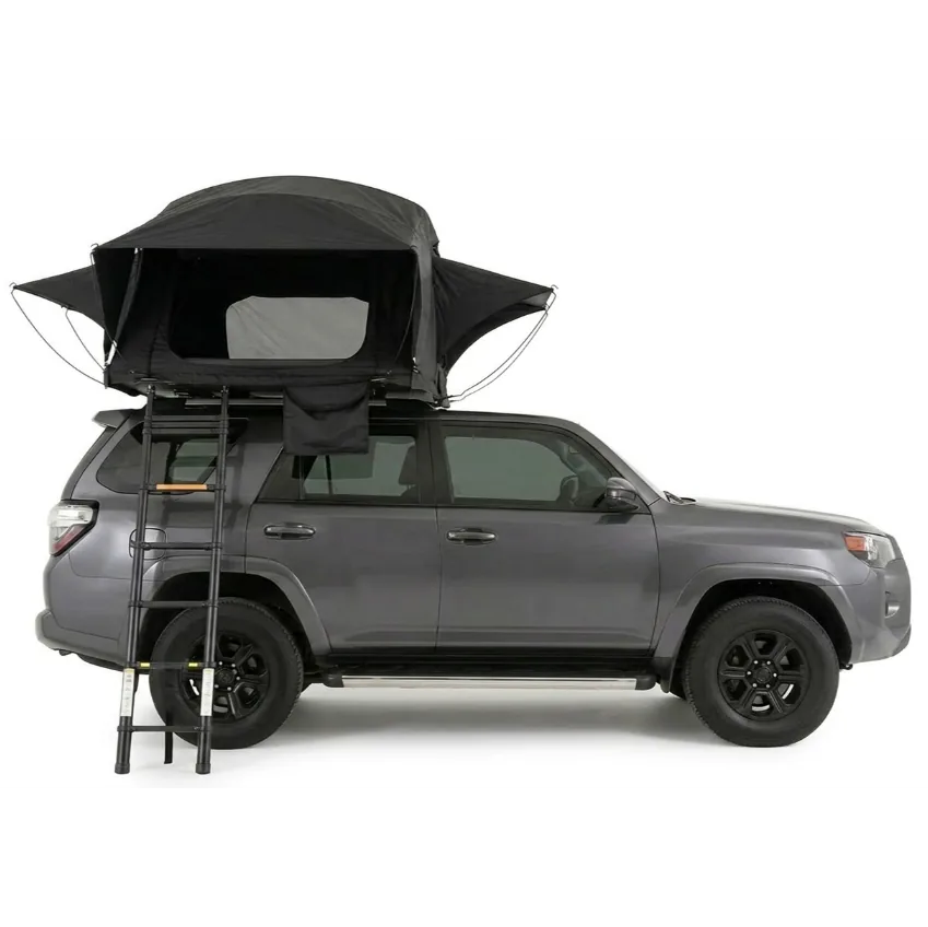 Vista lateral tienda de techo Sirocco abierta en Toyota 4Runner – tiendas techo coche lona blanda Overvian