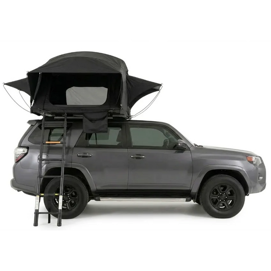 Vista lateral tienda de techo Sirocco abierta en Toyota 4Runner – tiendas techo coche lona blanda Overvian